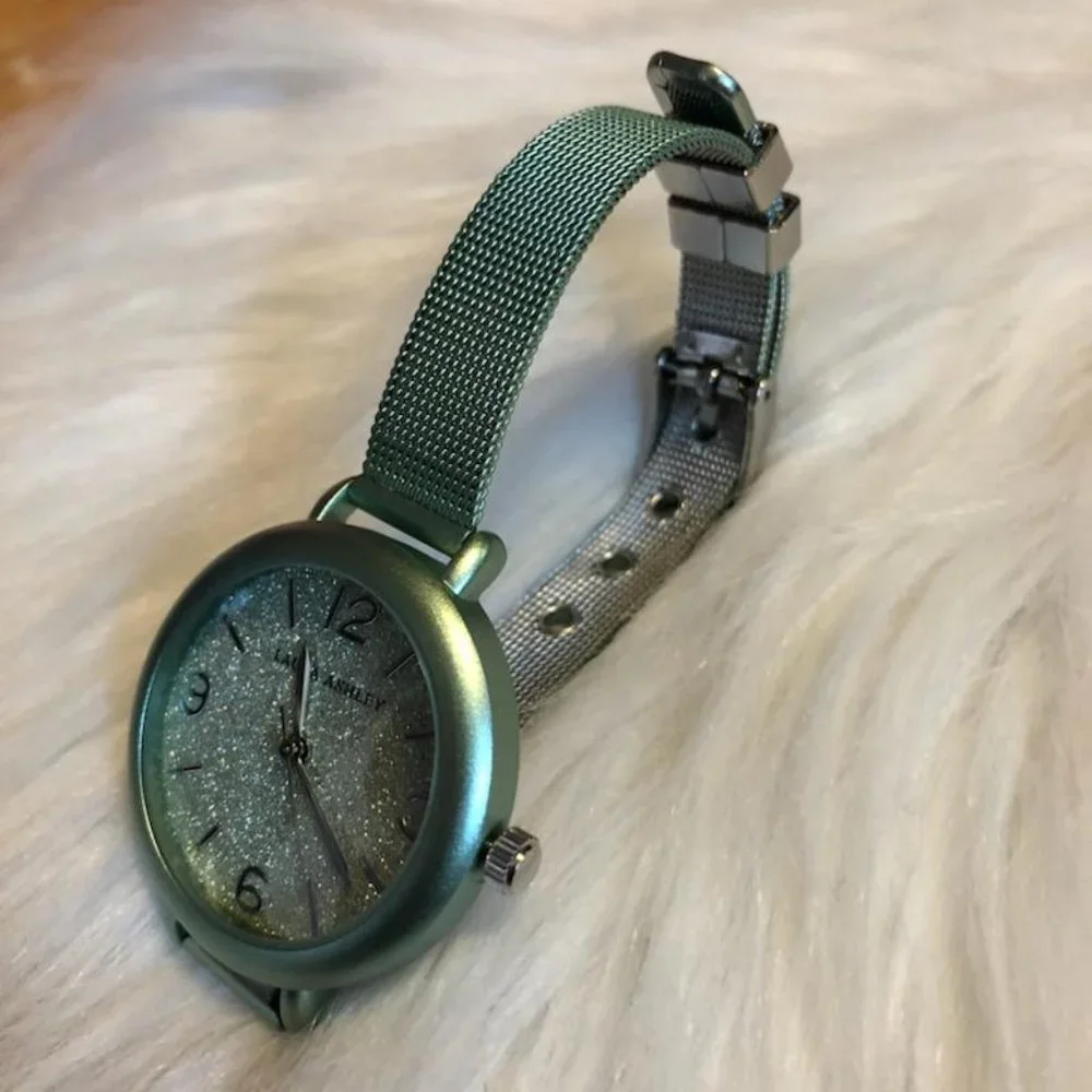 Laura Ashley Mint Green/Silver Metal Mesh Watch